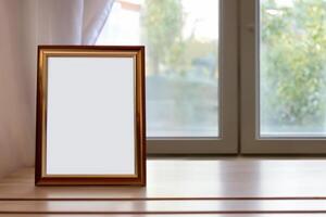 Natural Mockup Photo Paper on Wooden Table for a Realistic and Authentic Presentation, Perfect for Showcasing Designs with a Natural Feel