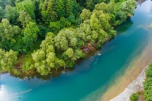 asombroso paisaje un hermosa río vientos mediante encantador aire y lozano árboles, ofrecimiento un sereno y pintoresco escapar dentro de la naturaleza tranquilo y verde abrazo foto