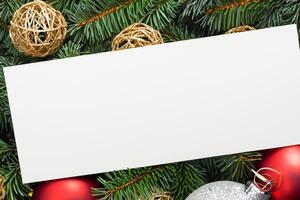 Beautiful Mockup White Card with Christmas Ornaments, A Festive Touch for Your Holiday Greetings photo