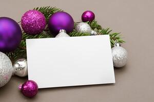Beautiful Mockup White Card with Christmas Ornaments, A Festive Touch for Your Holiday Greetings photo