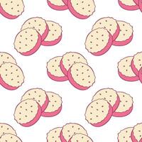 Strawberry pink cookies pattern, berry cookies and sesame, on white background. vector