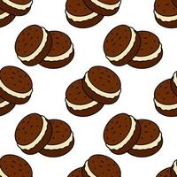 Pattern Cookies with filling, chocolate cookies and cream filling, on a white background. vector