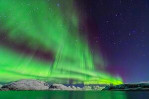 hermosa Aurora de la naturaleza deslumbrante ligero espectáculo pinturas el noche cielo con magnífico colores, fascinante público en todo el mundo en temor foto