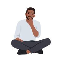 Sad man sits on the floor with tangled thoughts. vector