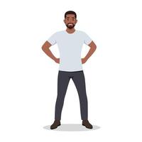 Self confident man stands in a heroic pose. vector
