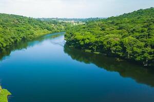 Breathtaking Landscape A Beautiful River Flows Through Charming Air and Lush Trees, Creating a Serene and Picturesque Natural Haven for All to Enjoy photo