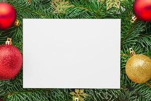 Beautiful Mockup White Card with Christmas Ornaments, A Festive Touch for Your Holiday Greetings photo