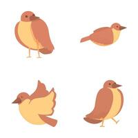 Sparrow icons set cartoon . Cute cheerful brown sparrow vector