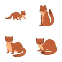 Cute weasel icons set cartoon . Funny wild weasel character vector