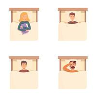 Insomnia icons set cartoon . Annoyed people suffering from insomnia vector