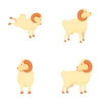 Set of cartoon rams in various poses vector