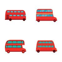 Londres autobús íconos conjunto dibujos animados . británico rojo doble decker autobús vector