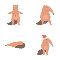 gigante oso hormiguero íconos conjunto dibujos animados . linda gracioso oso hormiguero personaje vector