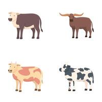 Set of various cartoon cattle breeds vector