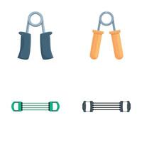 Espander icons set cartoon . Different type of metal expander vector