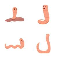 gusano íconos conjunto dibujos animados . divertido adorable lombriz vector