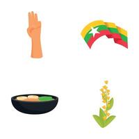 Myanmar icons set cartoon . Republic of union of myanmar vector