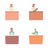 Cooking class icons set cartoon . Chef conducting master class vector