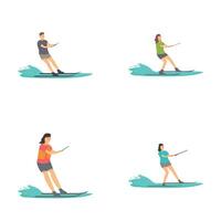 Set of water skiing cartoon characters vector