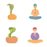Meditation and snake charmers illustration set vector