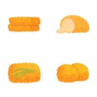 set of crispy chicken nuggets in various shapes with dipping sauce vector