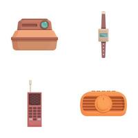 Set of retro technology icons, including a camera, watch, phone, and radio vector