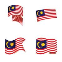 Set of waving malaysian flags on white background vector