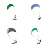 Set of cartoon paragliders in flight vector