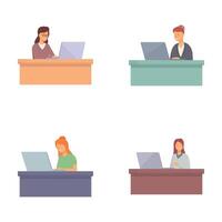 Diverse cartoon office workers using laptops vector
