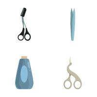 Collection of illustrated barber essentials including scissors, comb, tweezers, and hair product vector