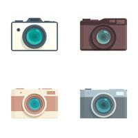 Assorted vintage and modern camera icons set vector
