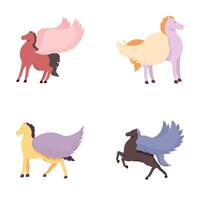 Mythical pegasus set in various poses vector