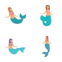 Set of diverse mermaids illustration vector