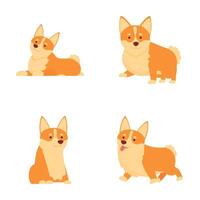 Set of cute cartoon corgis in various poses vector