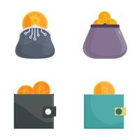 Collection of four cryptocurrency icons depicting bitcoin storage methods vector