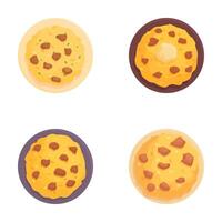 Collection of four delicious cookie illustrations with various toppings vector