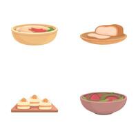 Set of four illustrations depicting various international dishes, isolated on white vector