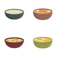 Set of various soups in bowls illustration vector