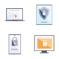 Collection of icons representing digital security features on various devices vector
