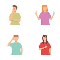Set of diverse cartoon people showing different emotions vector