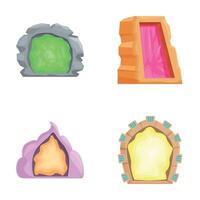 Set of cartoon fantasy game portal icons vector