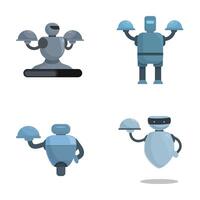 Collection of cartoon service robots with trays vector