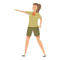 Cartoon scout girl pointing to the distance vector