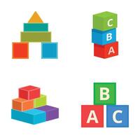 Colorful alphabet blocks and toy blocks towers vector