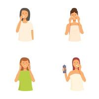 Set of women performing daily hygiene routines vector