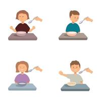 Children with empty bowls showing different reactions vector