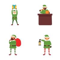 Set of cartoon christmas elves in various poses vector