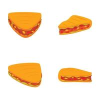 illustration set of four colorful cartoon pie slices with various fillings, isolated on white vector