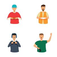 Set of four cartoon characters engaged in gaming, each with unique expressions and styles vector