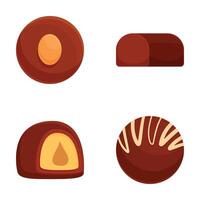 Set of four illustrations showcasing different types of chocolate candies vector